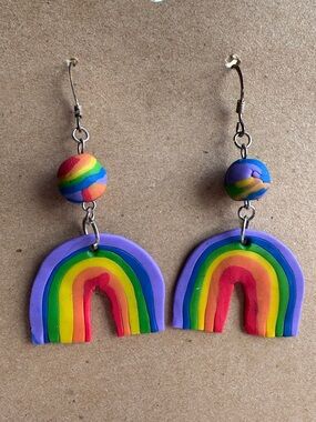Handmade Rainbow Polymer Clay Earrings